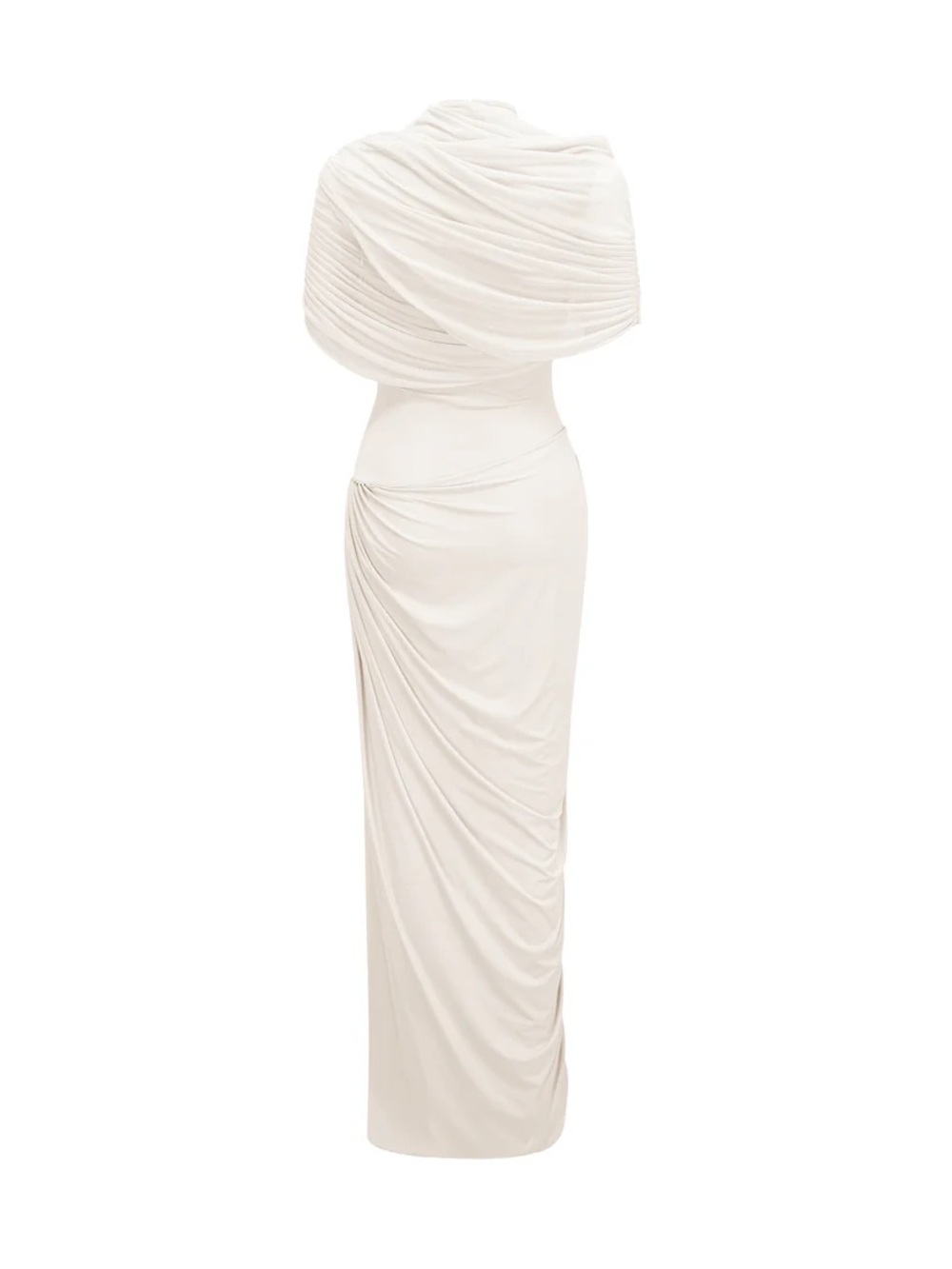 Elegant White Draped Maxi Dress - Picture 4 of 7